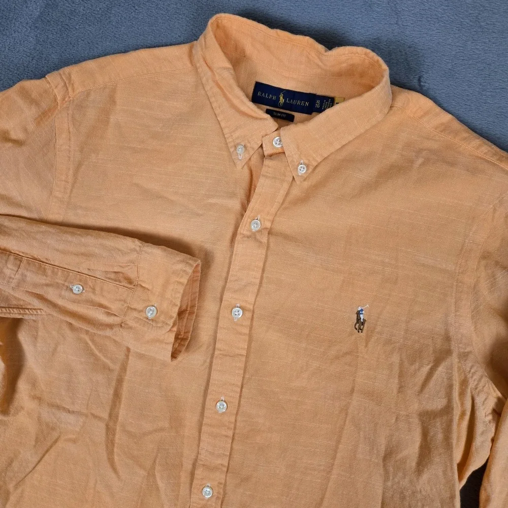 Polo Ralph Lauren Button Down Shirt Mens XL Orange Long Sleeve Flesh Pony Cotton